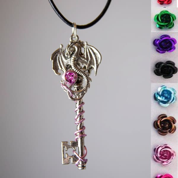 Dragon key necklace fantasy cosplay - pick your own colour