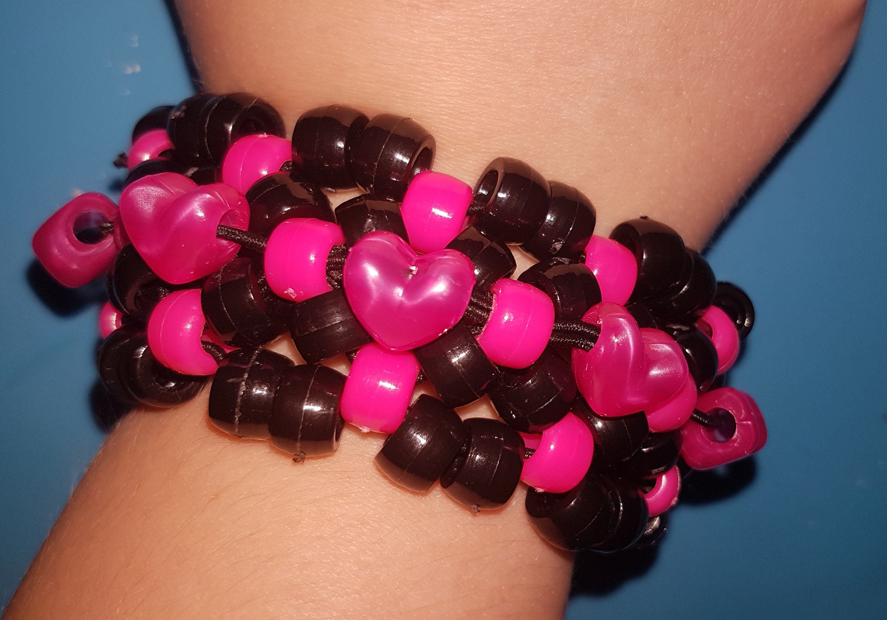 Pink and Black Kandi heart bracelet X base cuff Etsy