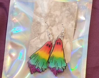 Rainbow ghost Acrylic  dangle earrings