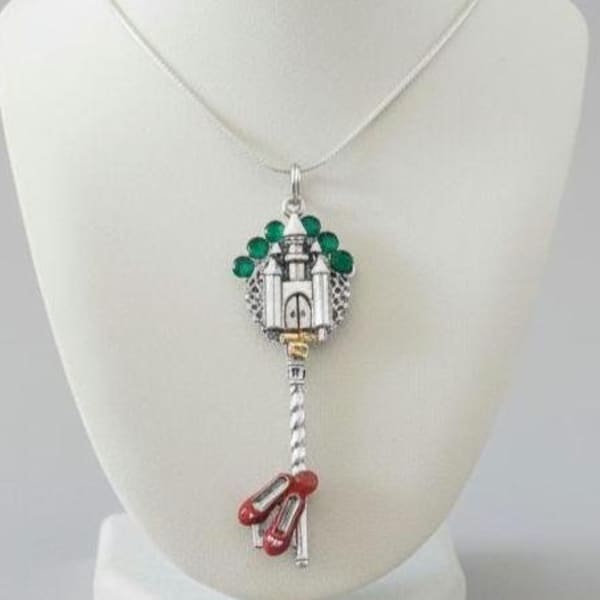 Key to the emerald city Key Necklace | Emerald Green Bejeweled Princess Pendant | Wizard of Oz Ruby | Fairy tale