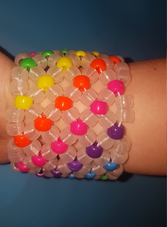 Glow in the Dark Rainbow Kandi Bracelet X Base Cuff