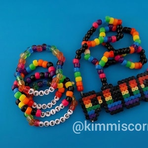 Kandi Plur  Stretch necklace and bracelet set PLUR Kandi Bracelets  Peace, love, unity, respect,  stackable  bracelets  Festival Gear, EDM