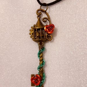 Key to the Secret Garden necklace steampunk rose