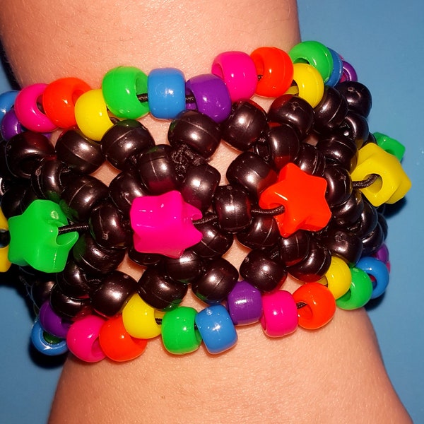 Rainbow star Kandi  bracelet X base cuff