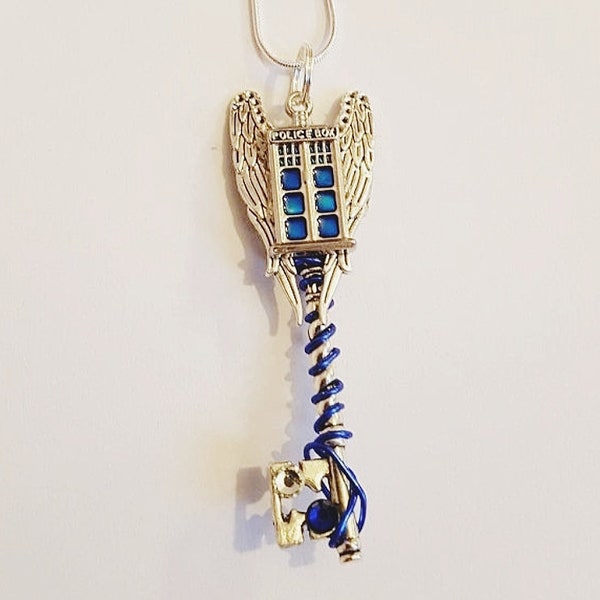 Weeping angel TARDIS key necklace