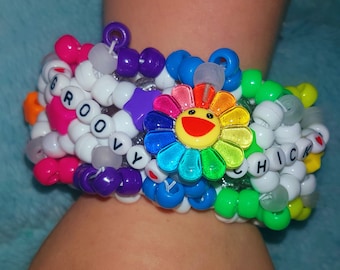 Cuff Groovy Chick Rainbow Kandi X stitch  bracelet