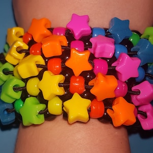 Black rainbow star beads Kandi  bracelet X base cuff rave, concert jewellery