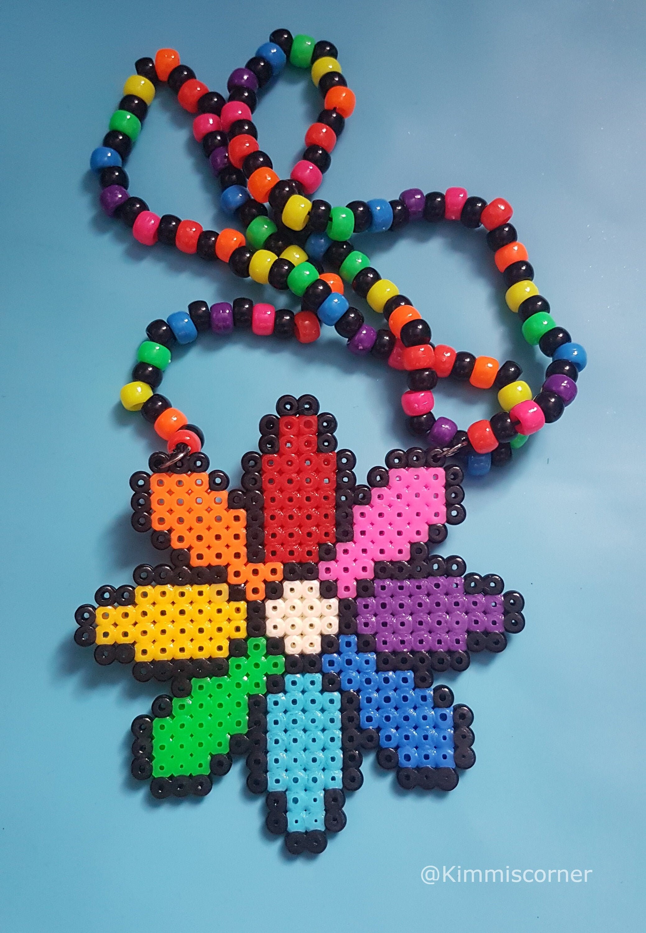 Happy Rainbow Flower Rave Kandi Necklace