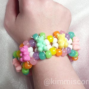 Pastel gummy bear beads  glow in the dark Kandi  bracelet X base cuff