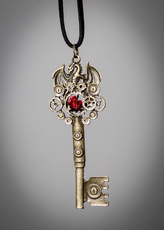 Steampunk Dragon key necklace fantasy chose your own colour rose