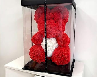 Oso de peluche con rosas | Oso de peluche con rosas artificiales | Regalo romántico para ella | Regalo de San Valentín y aniversario