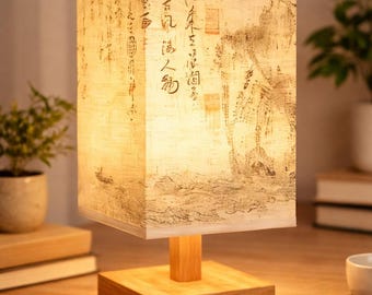 Lámpara de mesa japonesa – Lámpara de papel zen con base de madera – Lámpara de noche de decoración asiática, luz ambiental cálida, regalo de decoración para el hogar