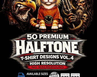 50 Halbton T-Shirt Designs Vol. 4, hochauflösende PNGs (A2, A3, A4) Digitaler Download