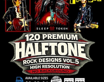 120 Halbton Rock Designs Vol. 5 hochauflösende PNGs (A2, A3, A4) als digitaler Download