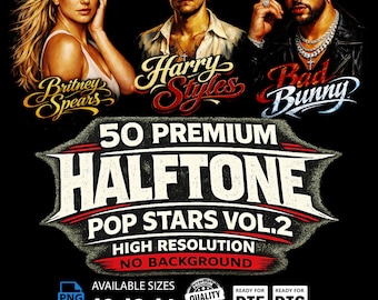50 Halbton Pop Stars Vol. 2, hochauflösende PNGs (A2, A3, A4) digitaler Download