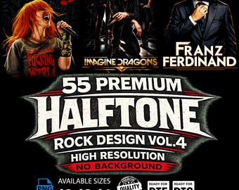 55 diseños de rock en semitonos, vol. 4, PNG de alta resolución (A2, A3, A4), descarga digital