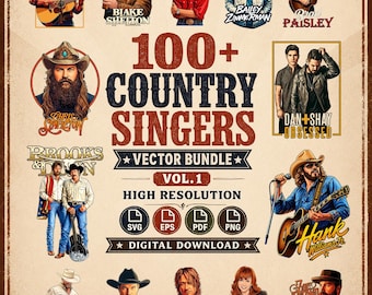 100+ Country-Sänger-vektor-Designs Vol. Nr.1 | Hochauflösende SVG EPS PNG Digital Download