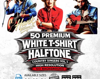 50 Weißes T-Shirt Halbton Country Singer Designs Vol. Nr.1 | Hochauflösende PNGs (A2, A3, A4) | Digitaler Download