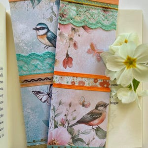 Set of 2 Handmade Bookmarks | Romantic Bird & Floral Bookmark Set | Lace Aesthetic Bookmarks | Cute Read Accessories | Gift for Book Lovers