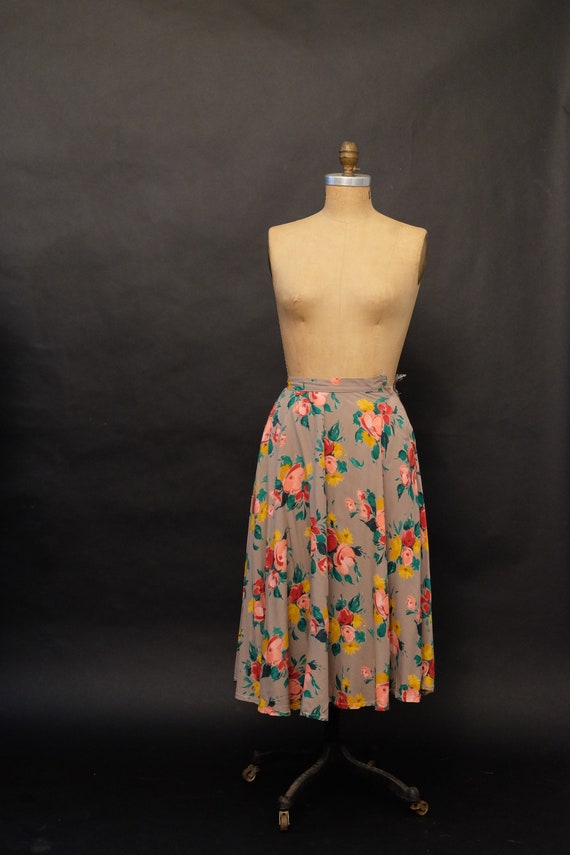 1970s Floral Midi Skater Skirt