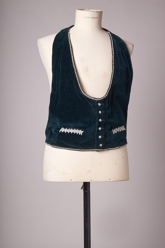 Vintage 1970s Green Velvet Costume Suit Vest - image 1