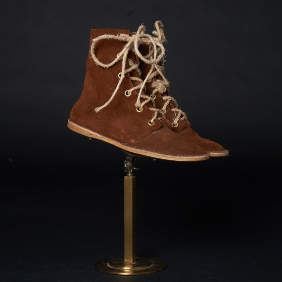 1960s Brown Leather Rope Laces Ankle Boots - image 1