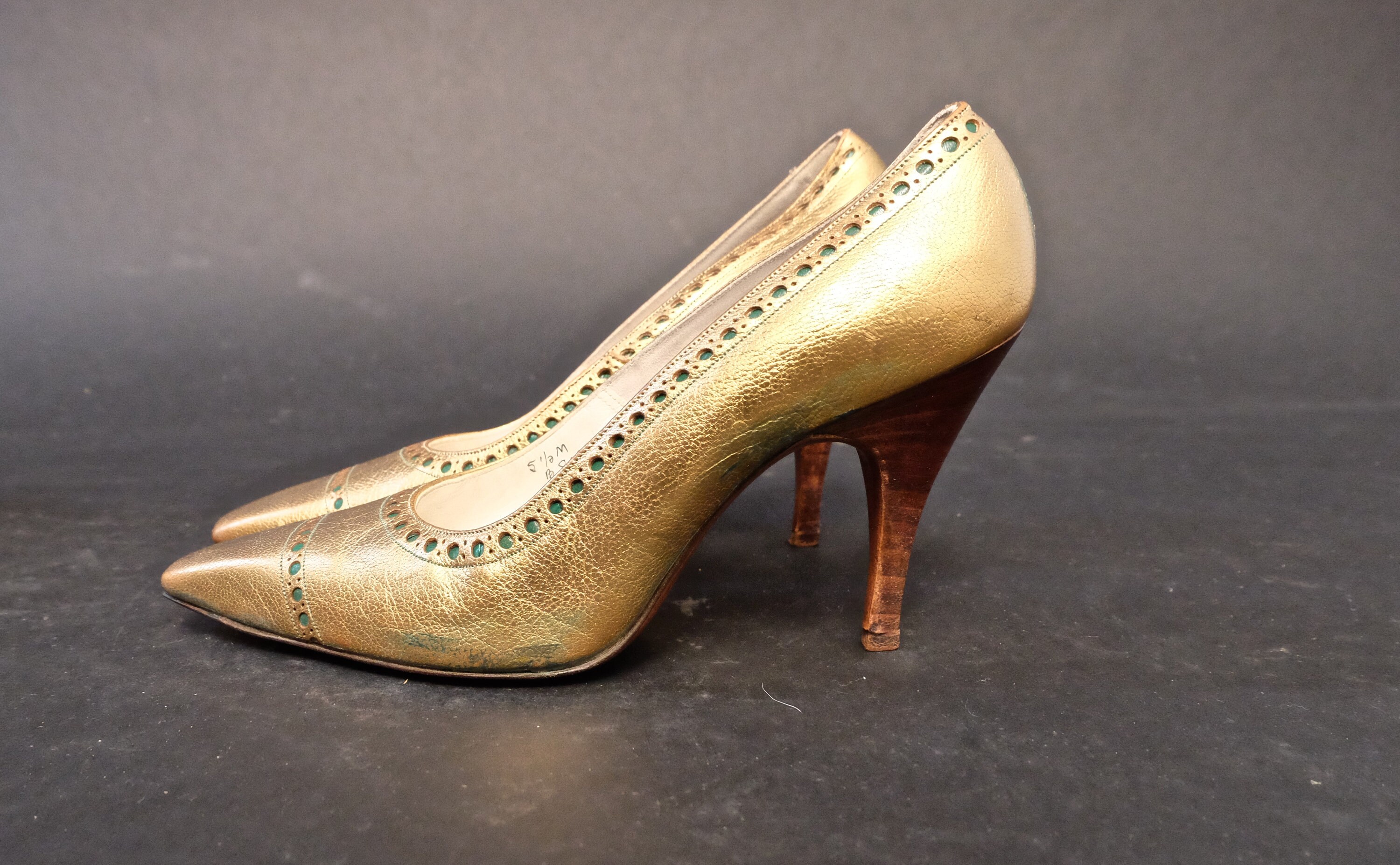 gold leather pumps