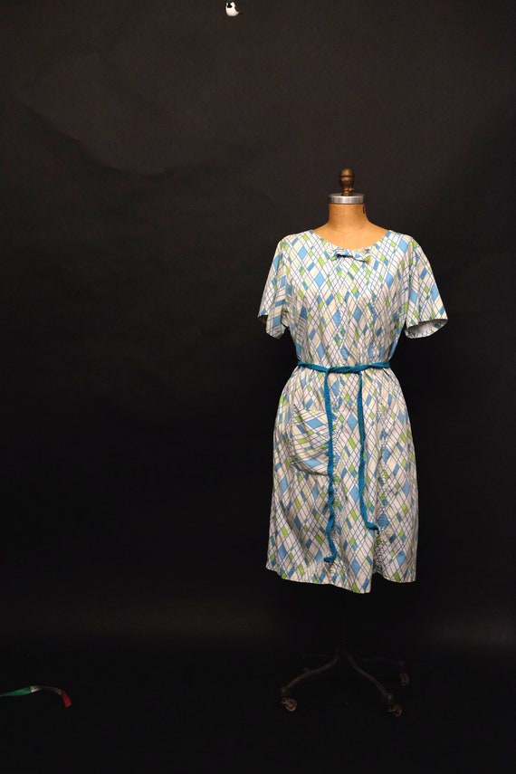 1950s Blue and Green House Dress