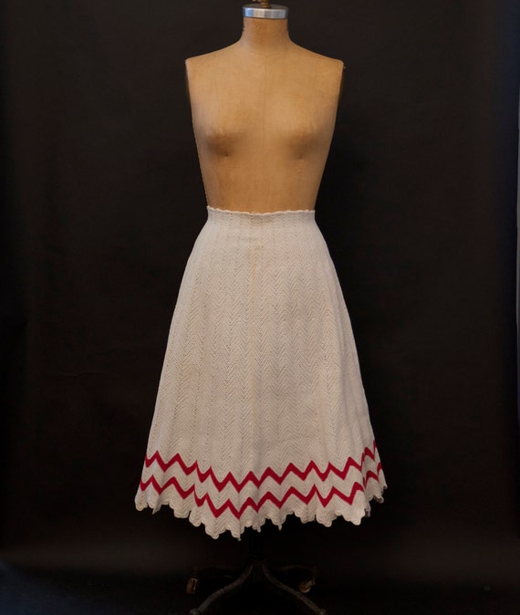 Victorian Hand Knit Crochet White Red Winter Petti