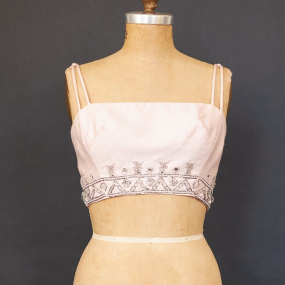 Vintage Cropped Beaded Pale Pink Top