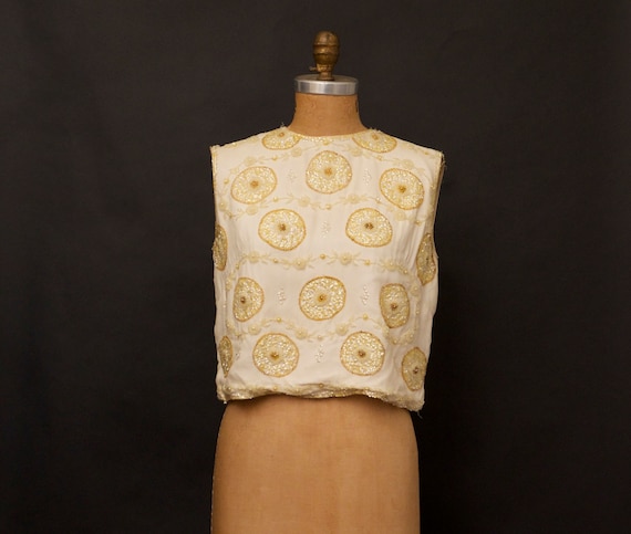 Vintage 1950s Nat Allen Beaded Gold Top Shirt