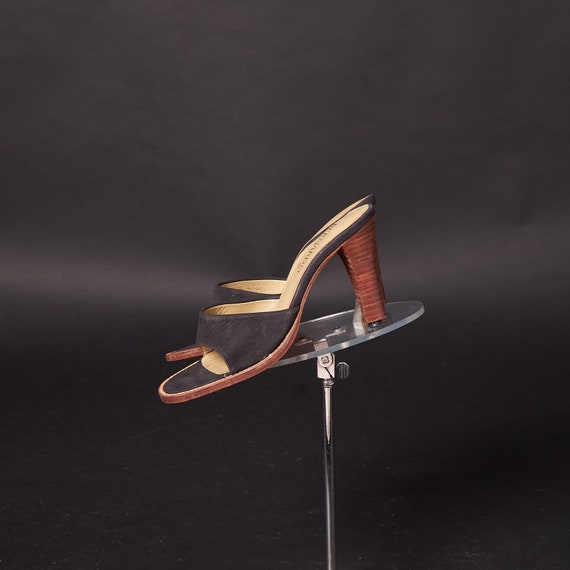 Vintage 1970s Black Wooden Heels Sandals - image 9