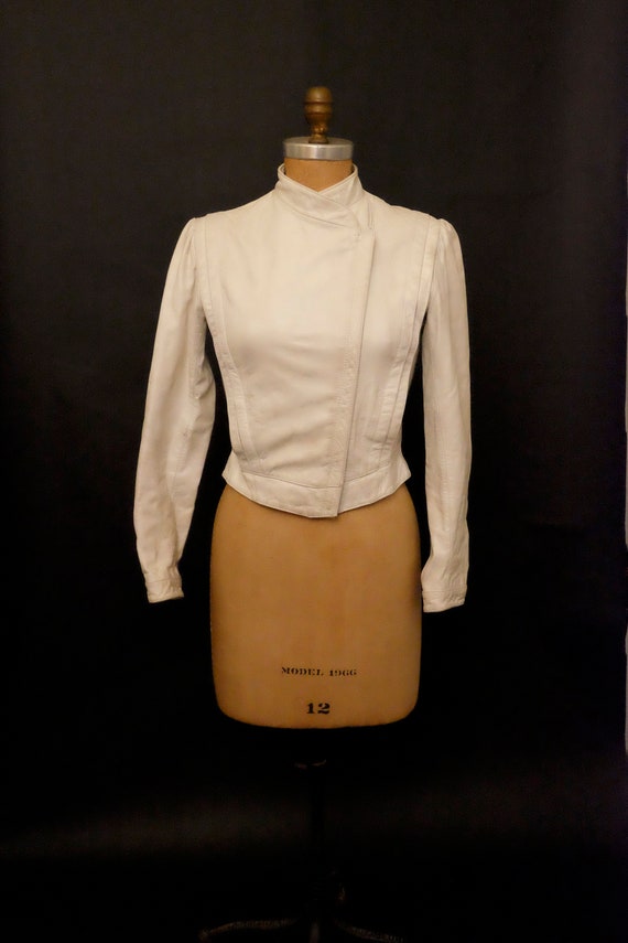Vintage 1980s White Leather Coat Jacket