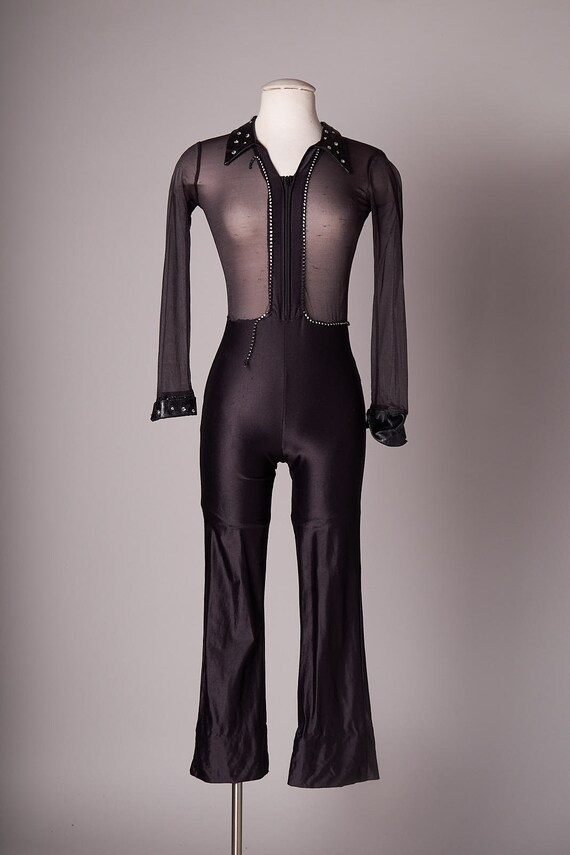 Vintage Black Sheer Stretchy Costume Jumpsuit - image 1