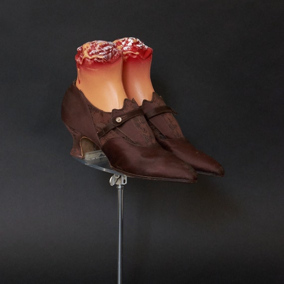 Victorian Edwardian Brown Satin Brocade Shoes