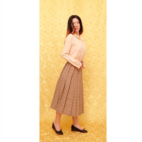 1970s Black And Pink Plaid Pleated Skirt