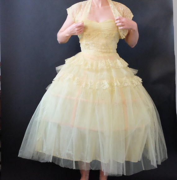 Vintage 1950s Yellow Tulle Party Dress