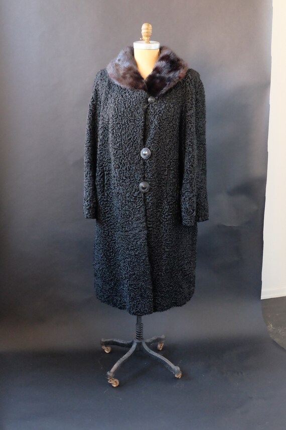1950s Persian Curly Lamb Fur Swing Coat