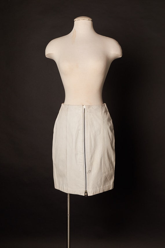 1980s Punk White Leather Zipper Skirt
