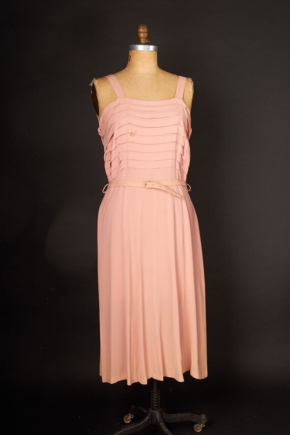 1950s Pleated Peach Wiggle Dress