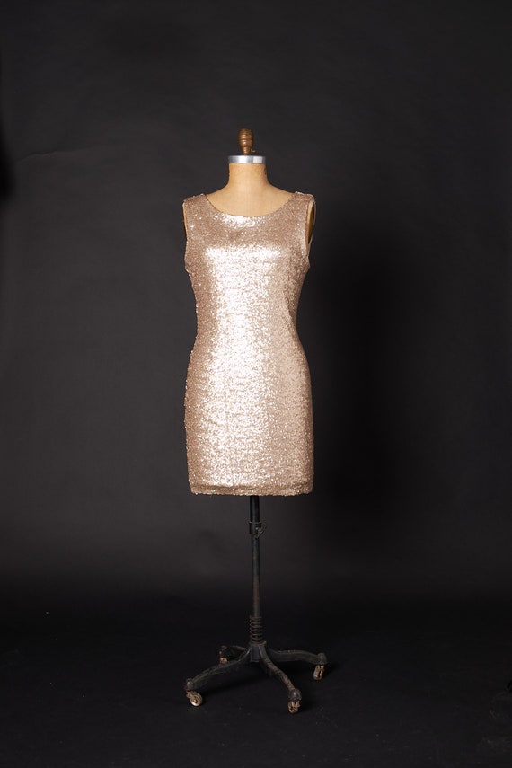 Gold Sequin Stretch Mini Dress - image 1