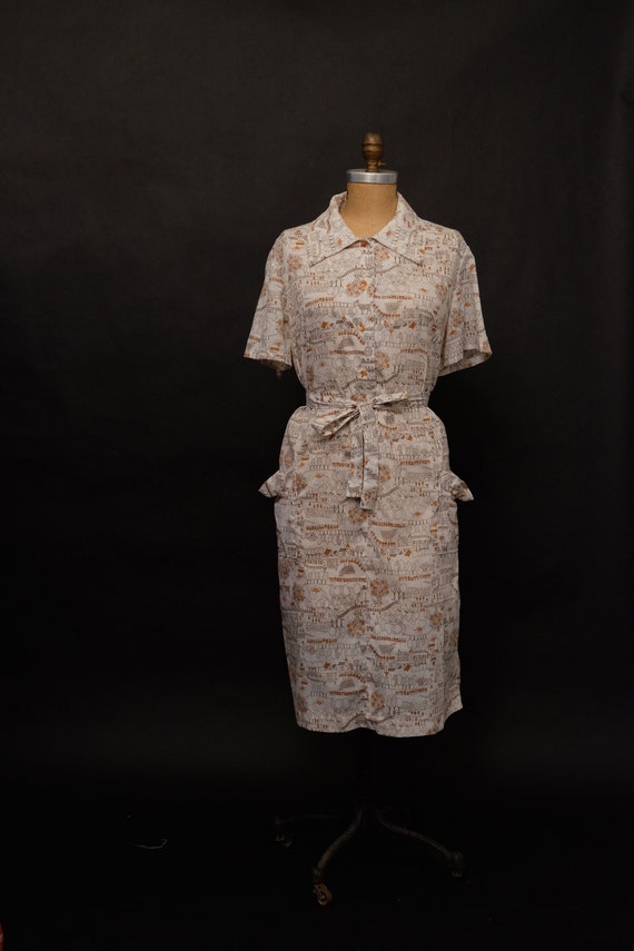 1950s Novelty Print Shirt Dress
