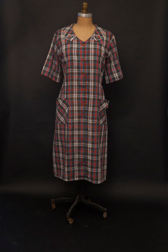 1950s Plaid Shift House Dress