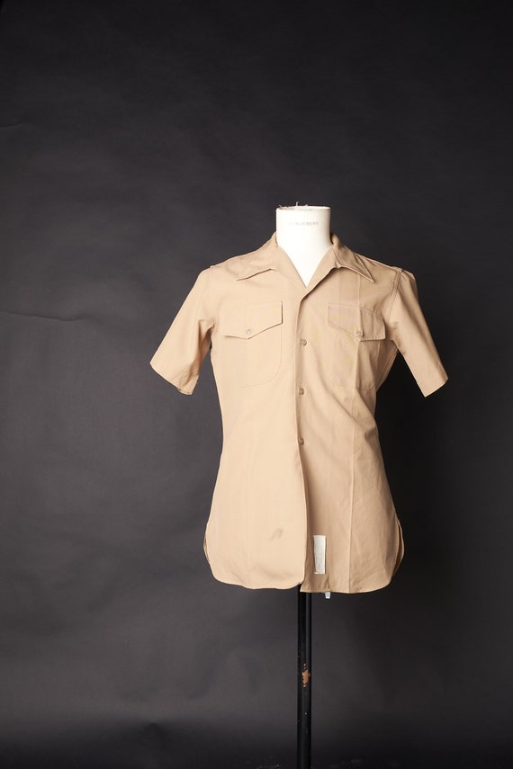 1960s Khaki Military Work Shirt Short Sleeve - image 1