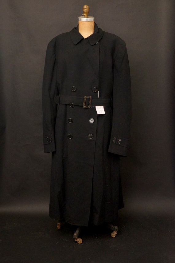 Vintage 1950s Mens Black Lined Overcoat Top Coat