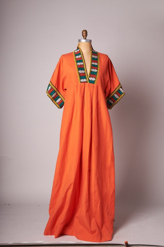 1970s Orange Maxi Caftan Dress