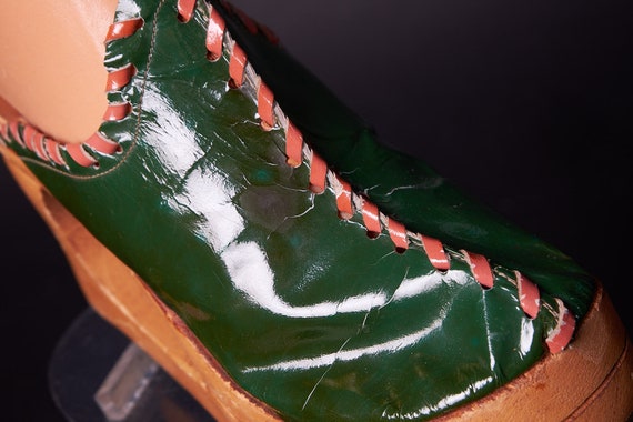 1970s Platform Green Stitched Heels Mules Shoes - image 8