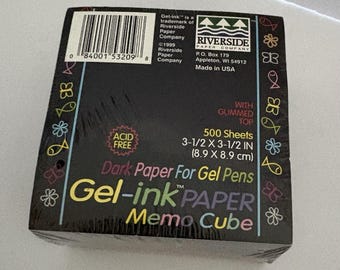 Vintage 1999 Gel-ink Dark Paper Memo Cube: 500 Sheets for Gel Pens