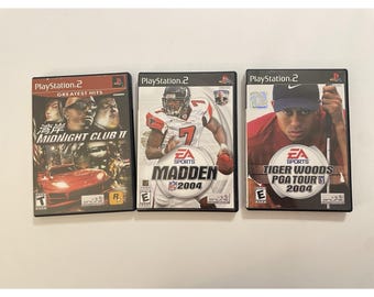 3 CLASSIC 2004 PS2 Games-Midnight Club 2/ Madden 2004/Tiger Woods 04 - CIB EUC!