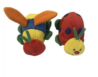 Infantino Plush Bugs Colorful Sensory Squeak Rattle Toys Insects Ladybug Vintage
